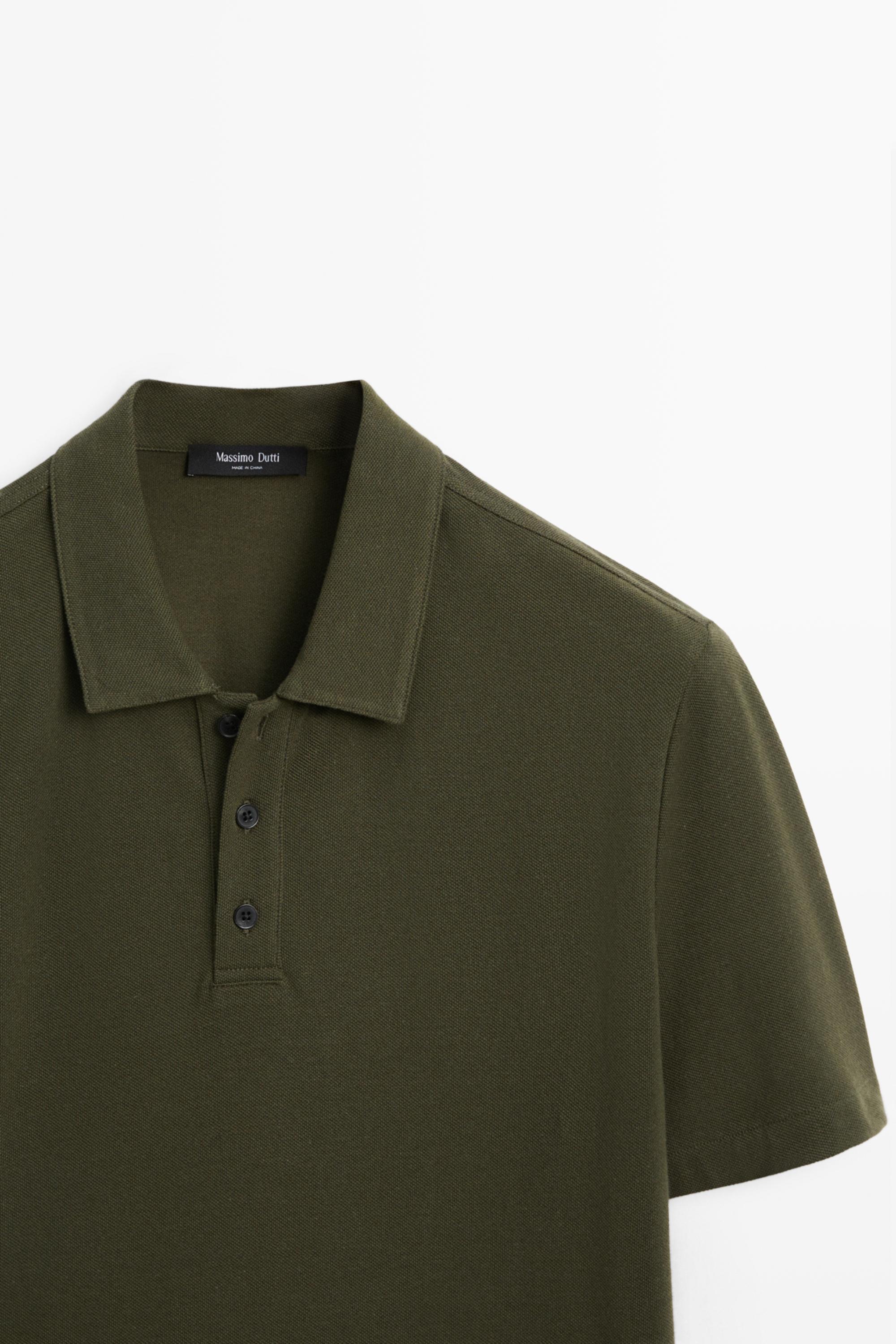 Micro-textured cotton blend polo shirt